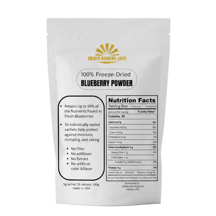 100% Freeze-Dried Blueberry Powder Pouch with Logo