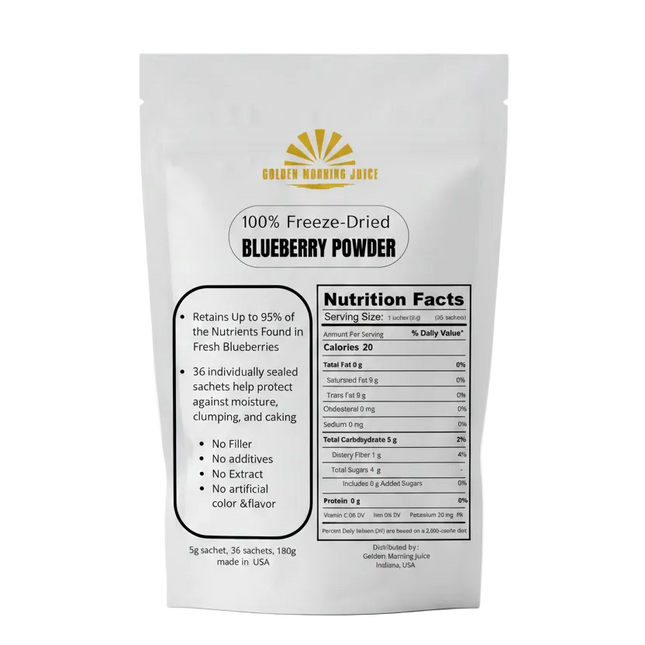 100% Freeze-Dried Blueberry Powder Pouch with Logo